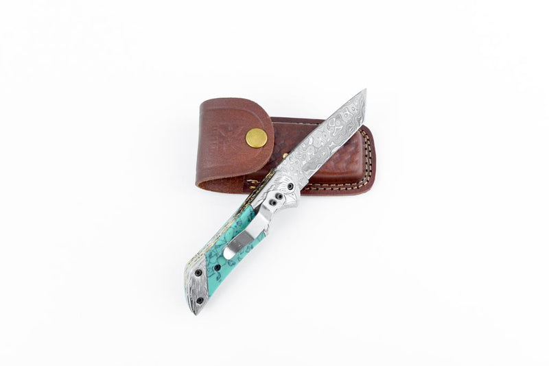 AzureGlide Tanto Series Damascus Steel Turquoise (Resin) TF-039
