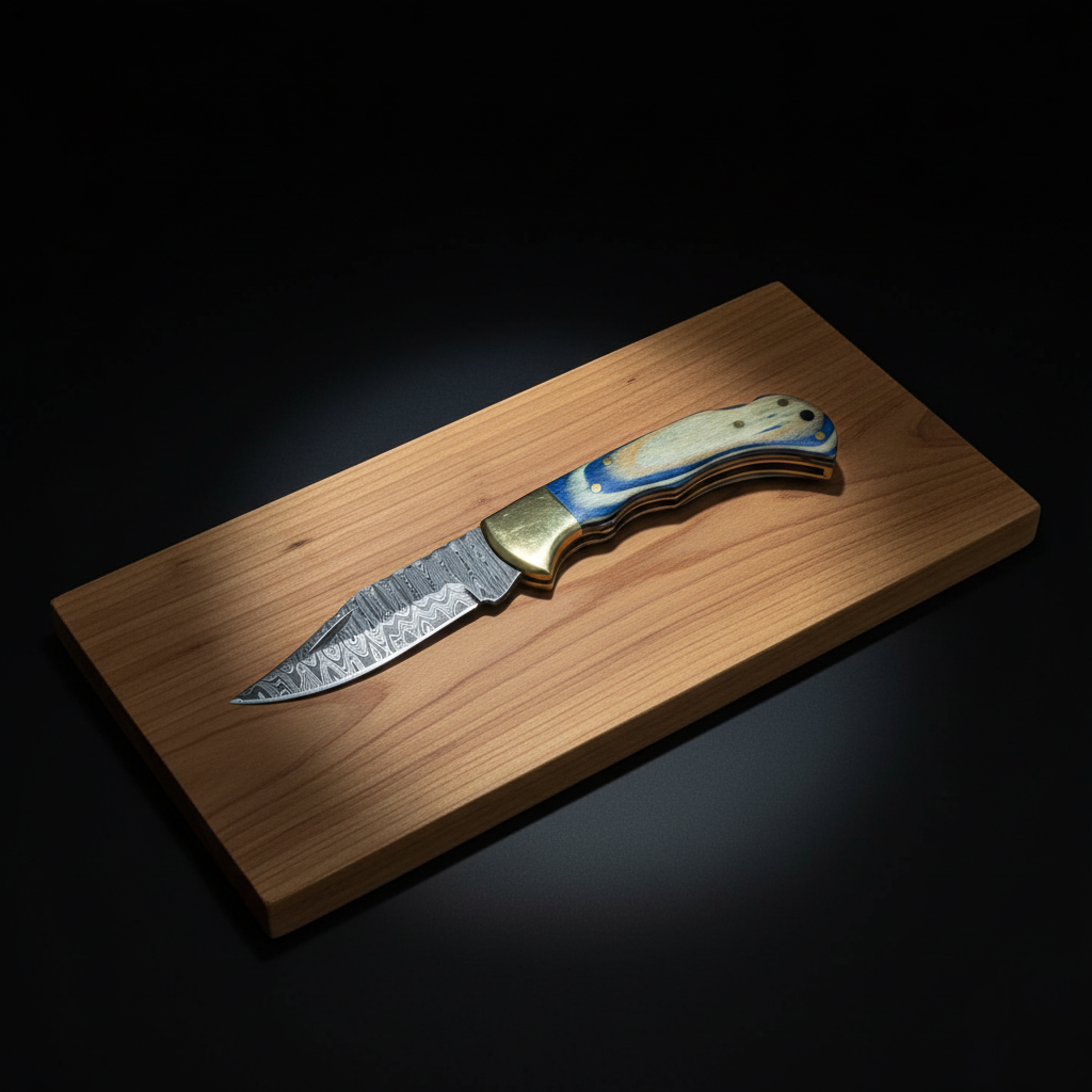 Ocean Wave Damascus Folding Knife - TK-431
