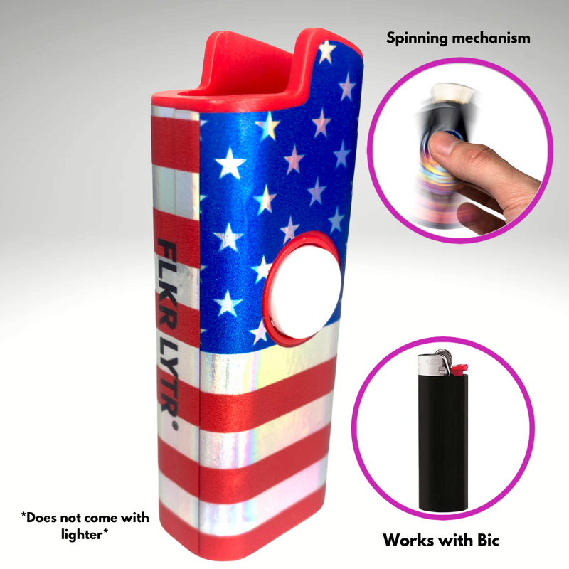 FLKR LYTR® Fidget Spinner Lighter Case "American Flag" for Bic® Spinner Lighter Case