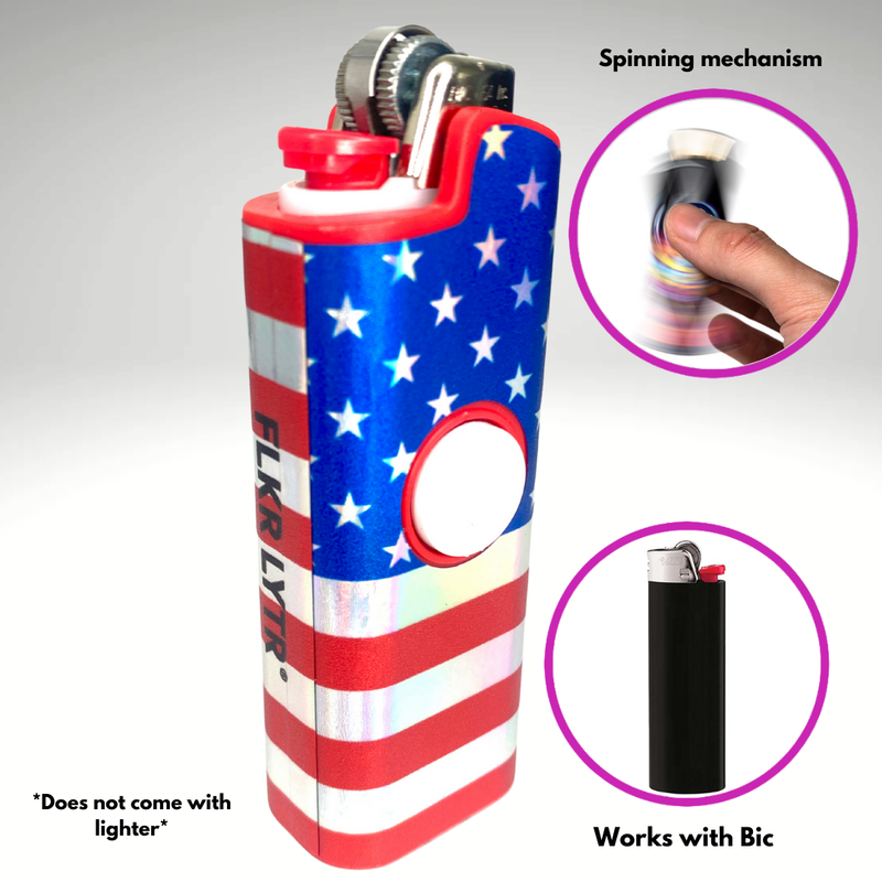 FLKR LYTR® Fidget Spinner Lighter Case "American Flag" for Bic® Spinner Lighter Case