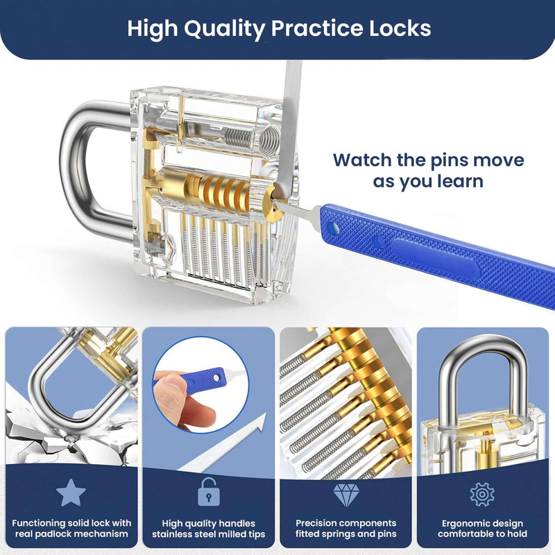 Beginners Lock Pick Set - Picks, Practice Locks, Covert Kit + How-to Guide